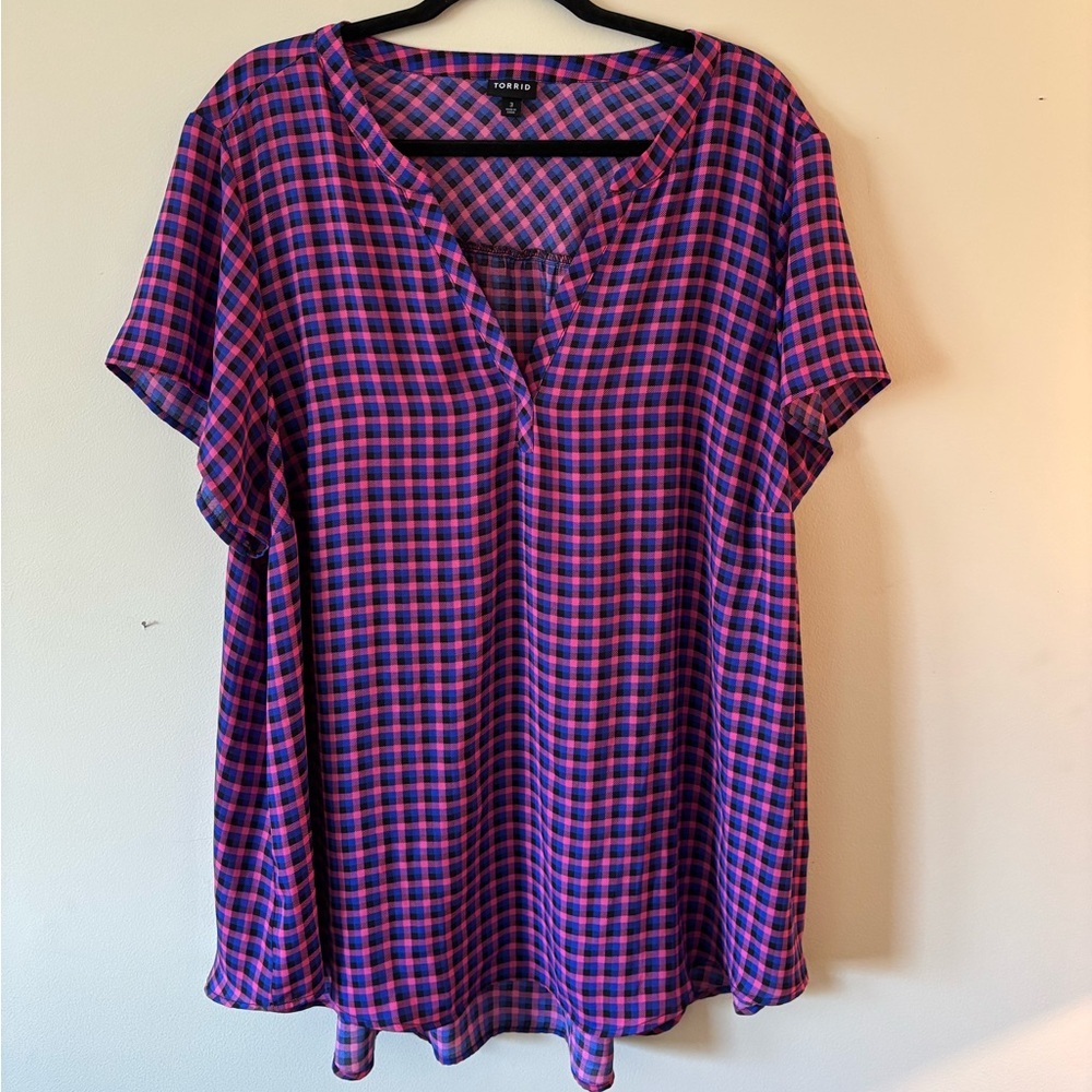 torrid Pink and Purple Plaid Short Sleeve Blouse